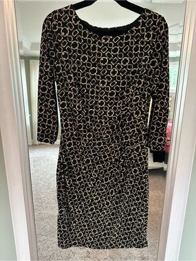 Anne Klein Black and Gold Geometric Midi Dress